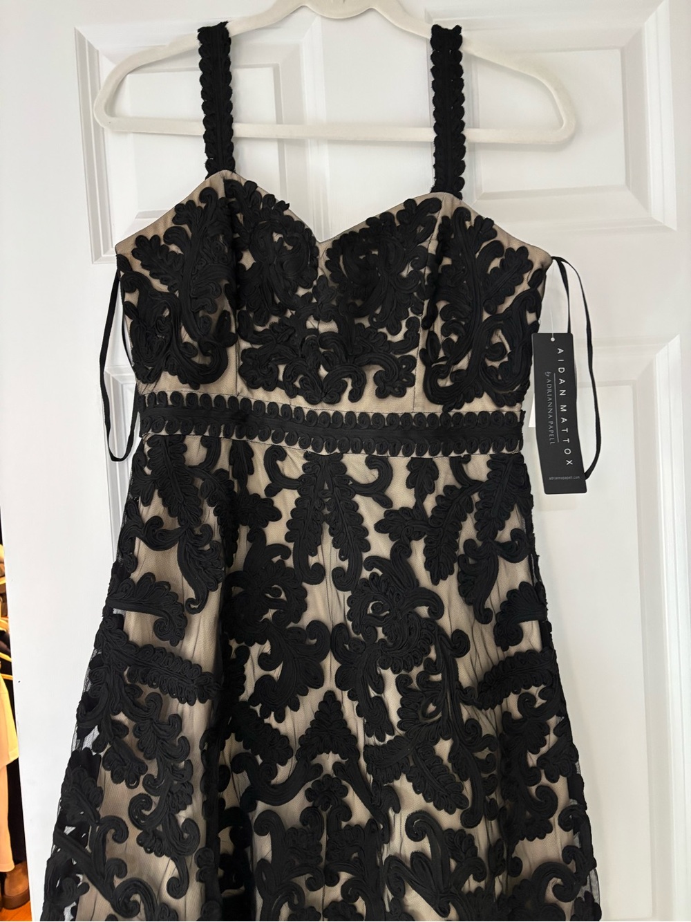 Black Embroidered Midi Dress with Nude Lining